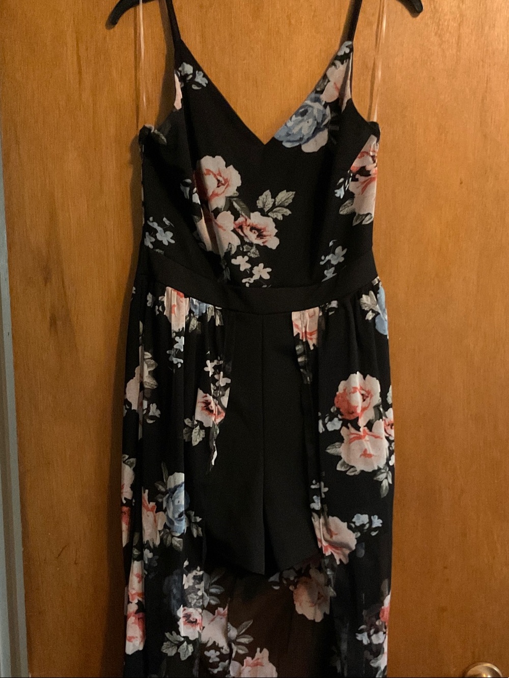 J for Justify Black Floral High-Low Maxi Dress with Pink and Blue Blooms